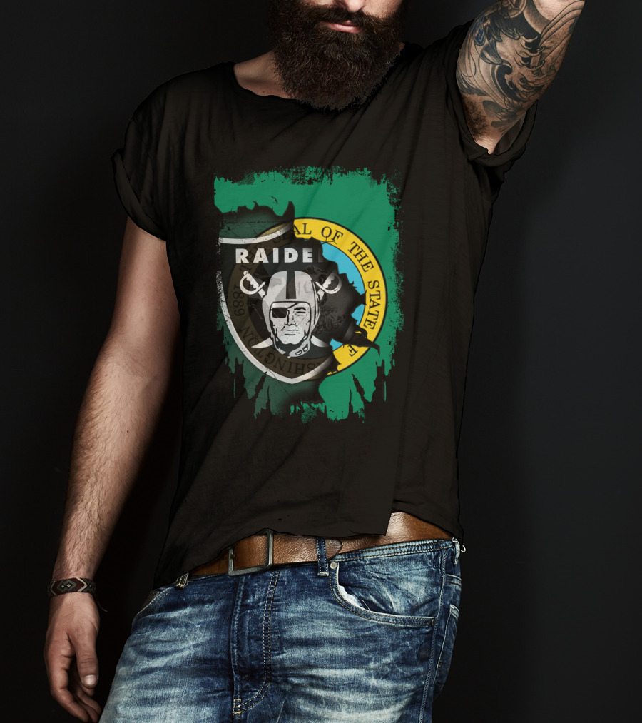 Washington State Seal And Raiders Logo Fusion T-Shirt