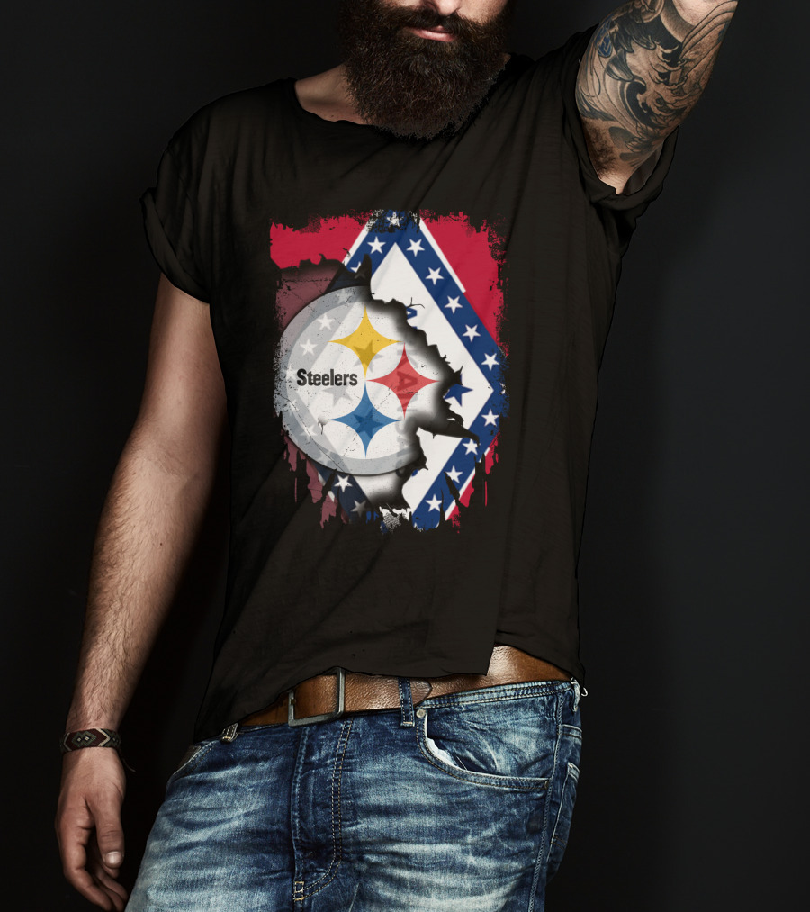 Steelers Meets Arkansas Flag Fusion T-Shirt