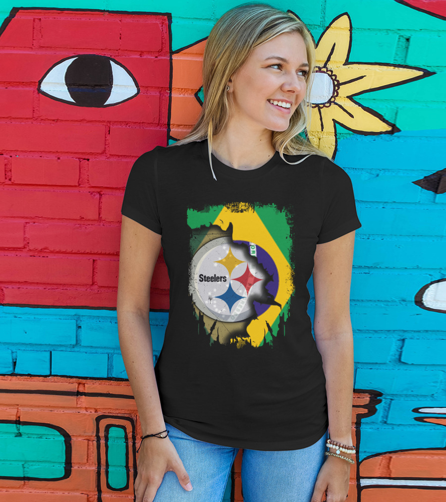 Together Brazil Steelers Flag And Logo Fusion T-Shirt