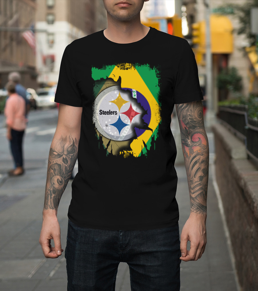 Together Brazil Steelers Flag And Logo Fusion T-Shirt