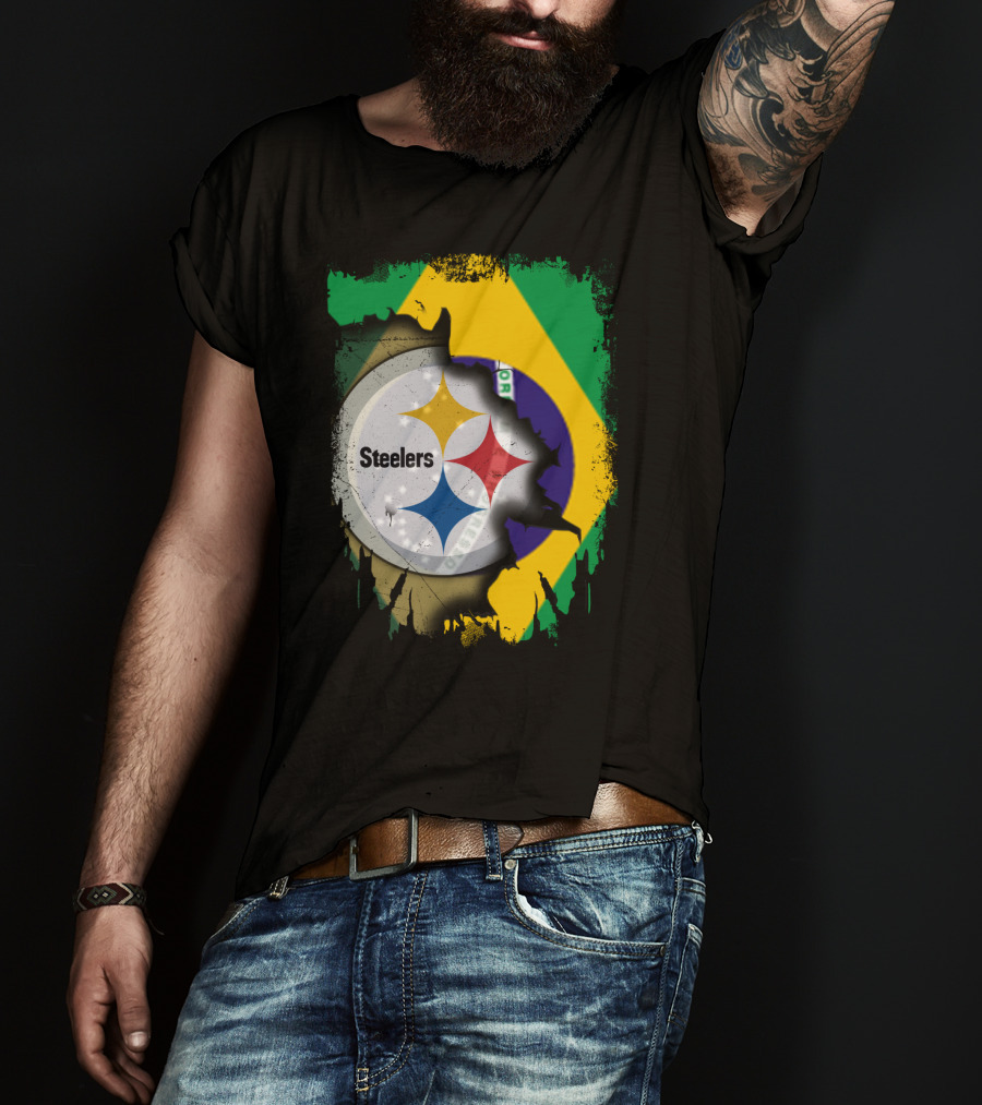 Together Brazil Steelers Flag And Logo Fusion T-Shirt