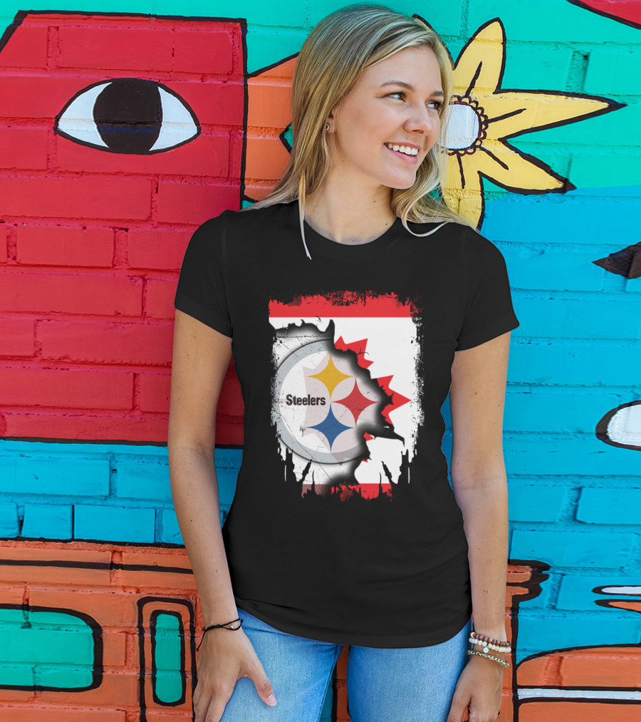 Steelers Logo With Canadian Flag Torn T-Shirt