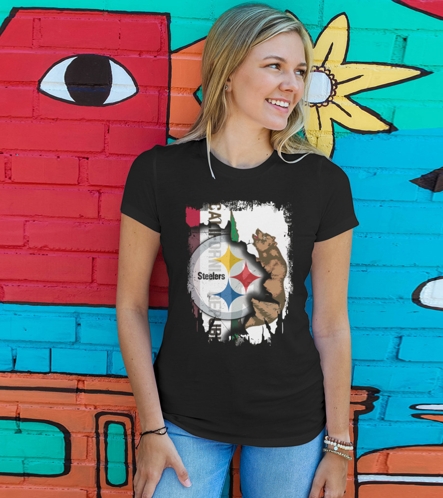 California Bear With Steelers Logo Fusion T-Shirt