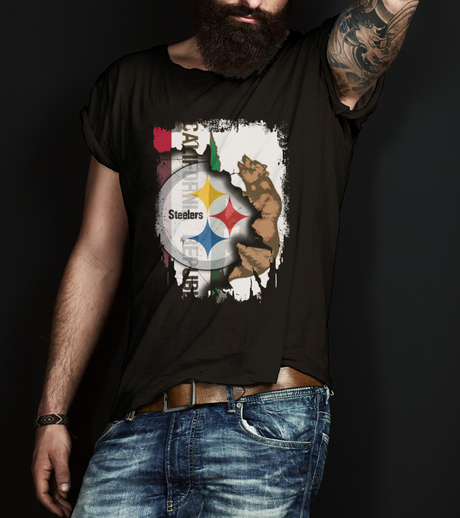 California Bear With Steelers Logo Fusion T-Shirt