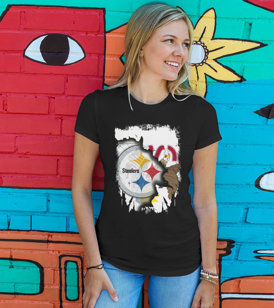 Illinois And Steelers Unity Emblem With State Symbols And NFL T-Shirt