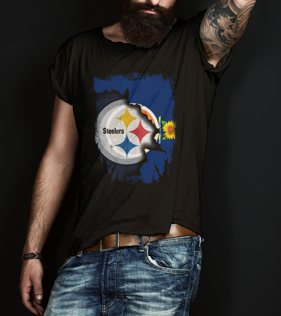 Steelers Logo With Kansas State Flag And Sunflower T-Shirt