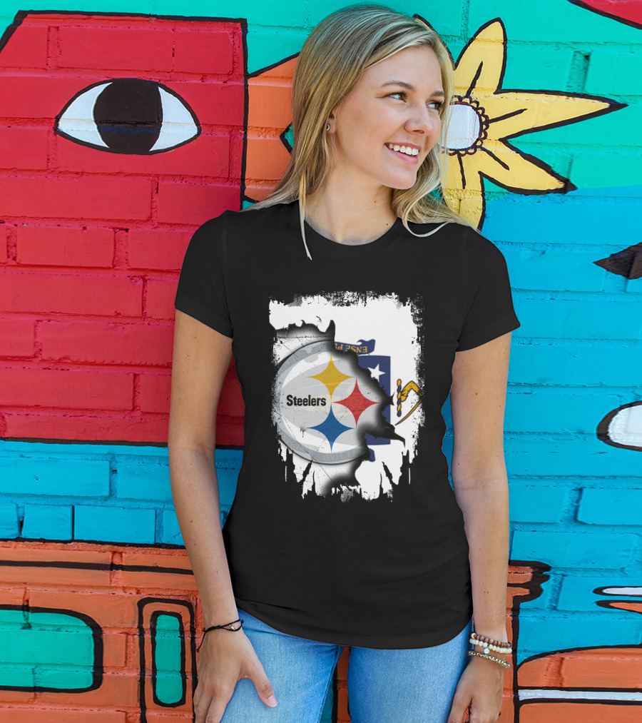 Together Massachusetts With Steelers Emblem On State Flag Background T-Shirt