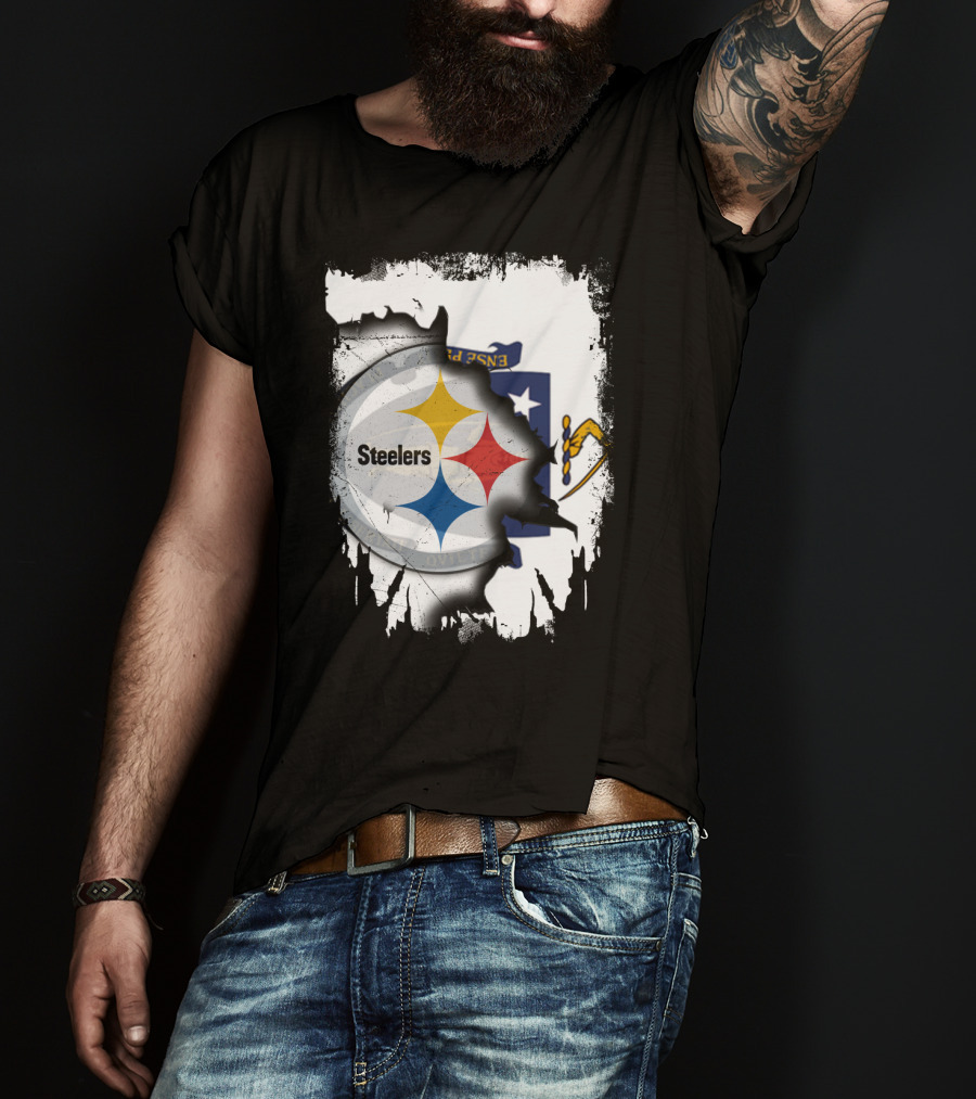 Together Massachusetts With Steelers Emblem On State Flag Background T-Shirt