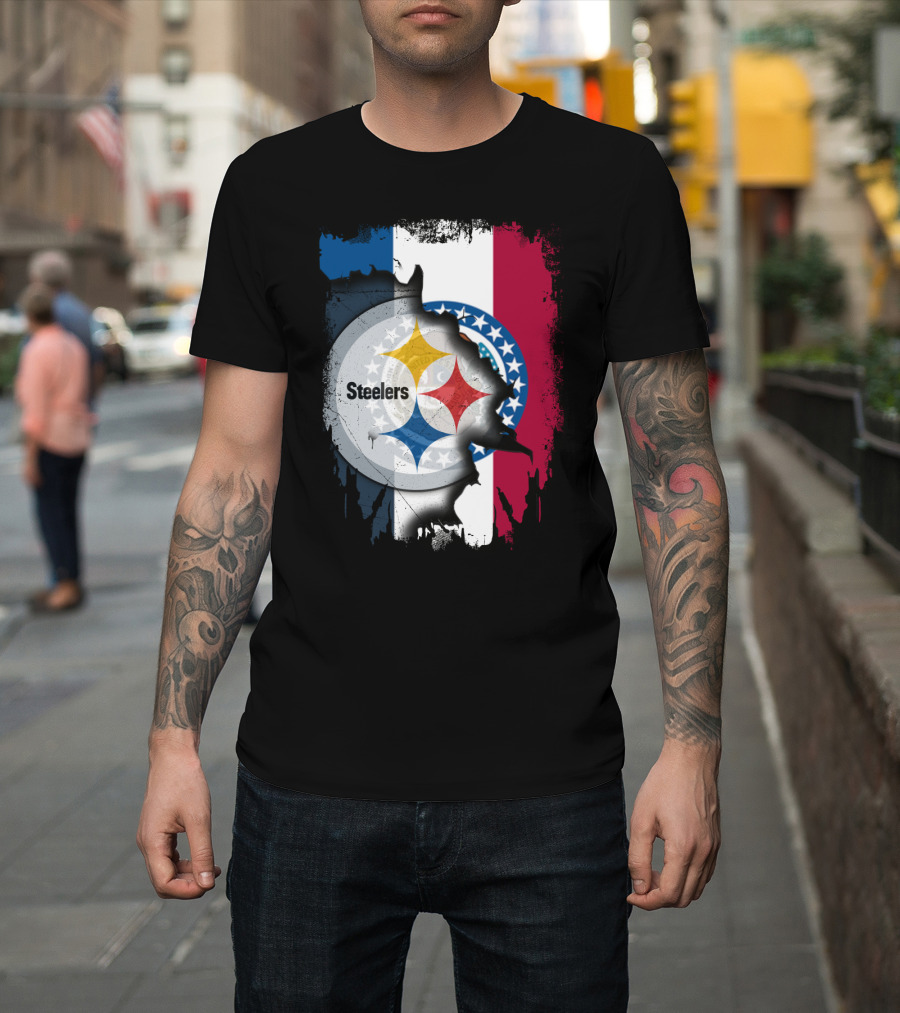 Steelers Emblem On Missouri Flag Background T-Shirt