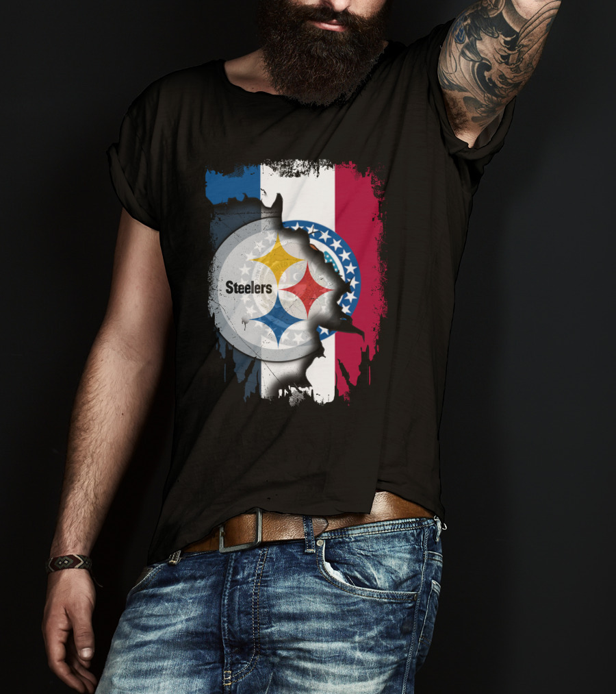 Steelers Emblem On Missouri Flag Background T-Shirt