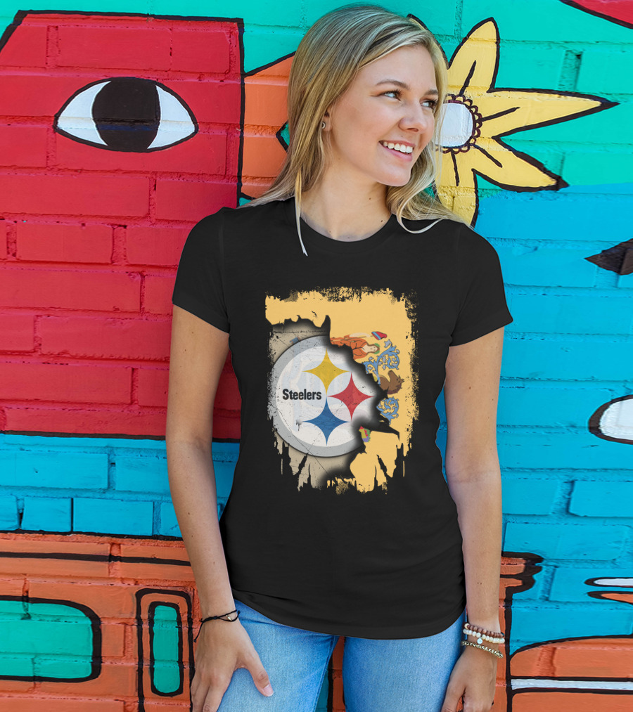 Steelers Logo Within New Jersey Map T-Shirt