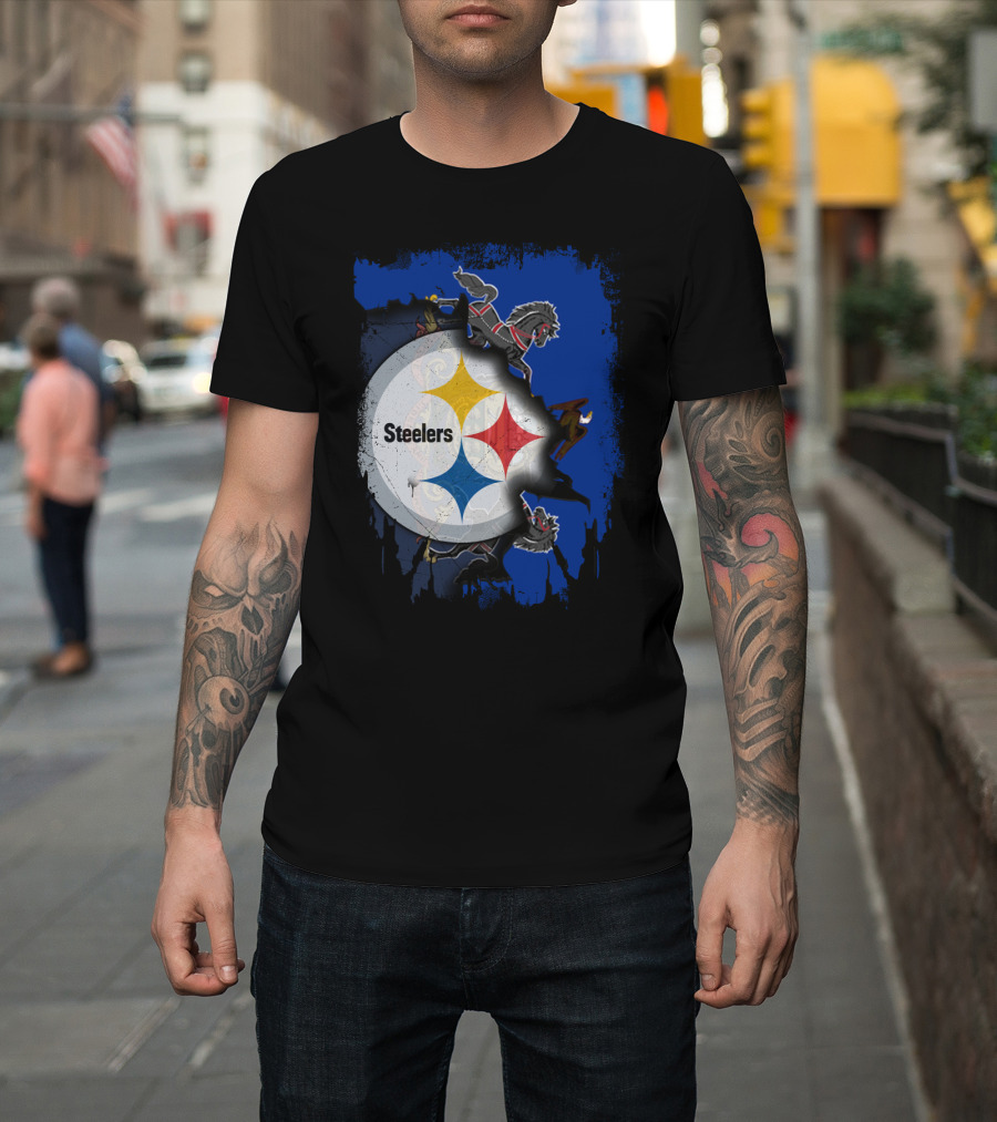 Steelers Together Pennsylvania With Horses And Eagle On Grunge Blue Background T-Shirt