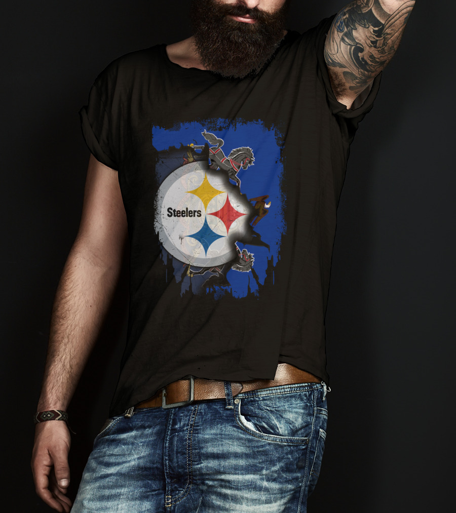 Steelers Together Pennsylvania With Horses And Eagle On Grunge Blue Background T-Shirt
