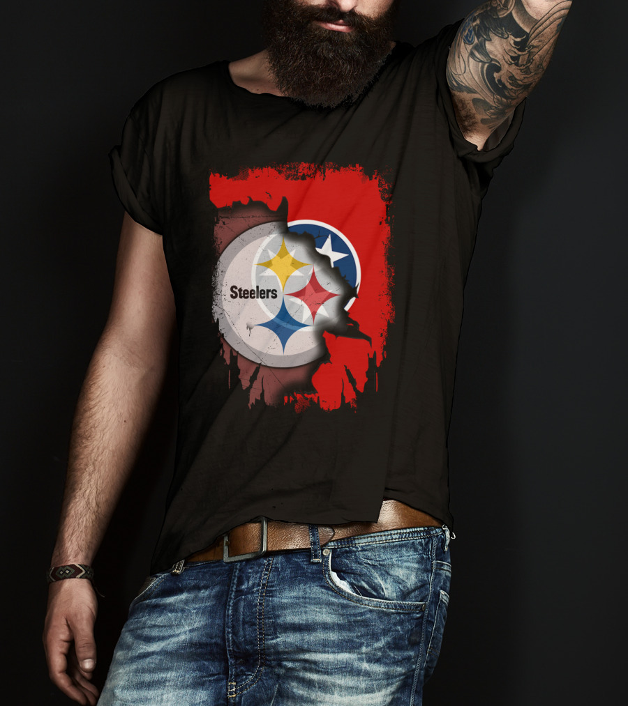 Tennessee And Steelers Fusion With Flag T-Shirt