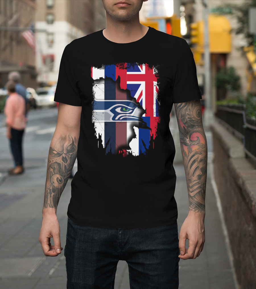 Together Hawaii with Seahawks Logo and Hawaiian Flag T-Shirt
