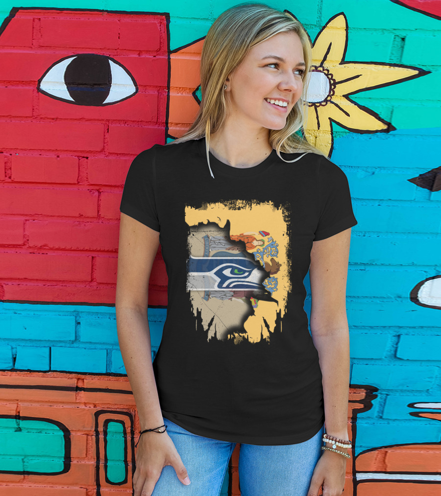 New Jersey State Crest Blending With Seahawks T-Shirt