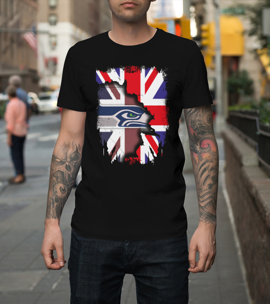 United Kingdom Flag With Seattle Seahawks Logo Integration T-Shirt