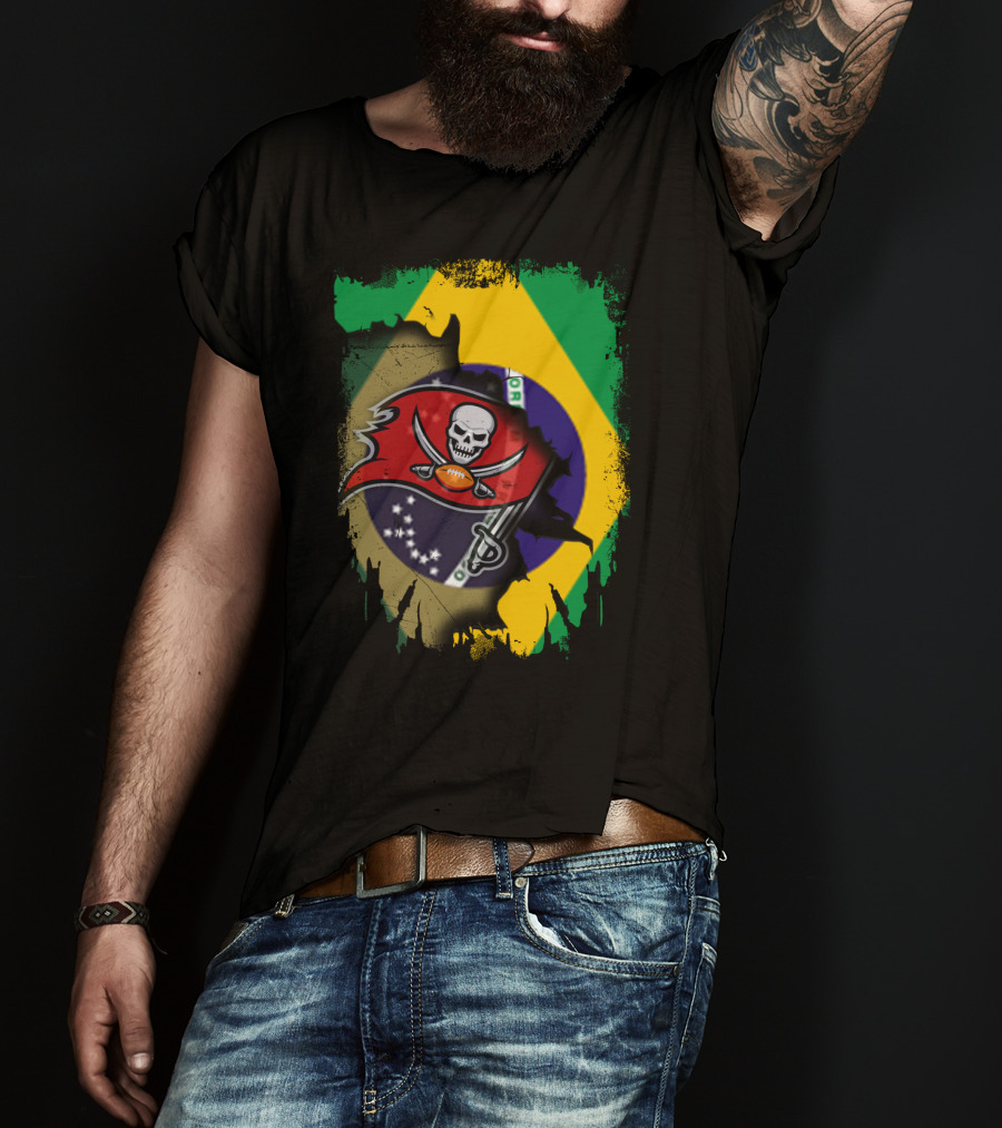 Brazilian Flag And Buccaneers Logo Fusion T-Shirt