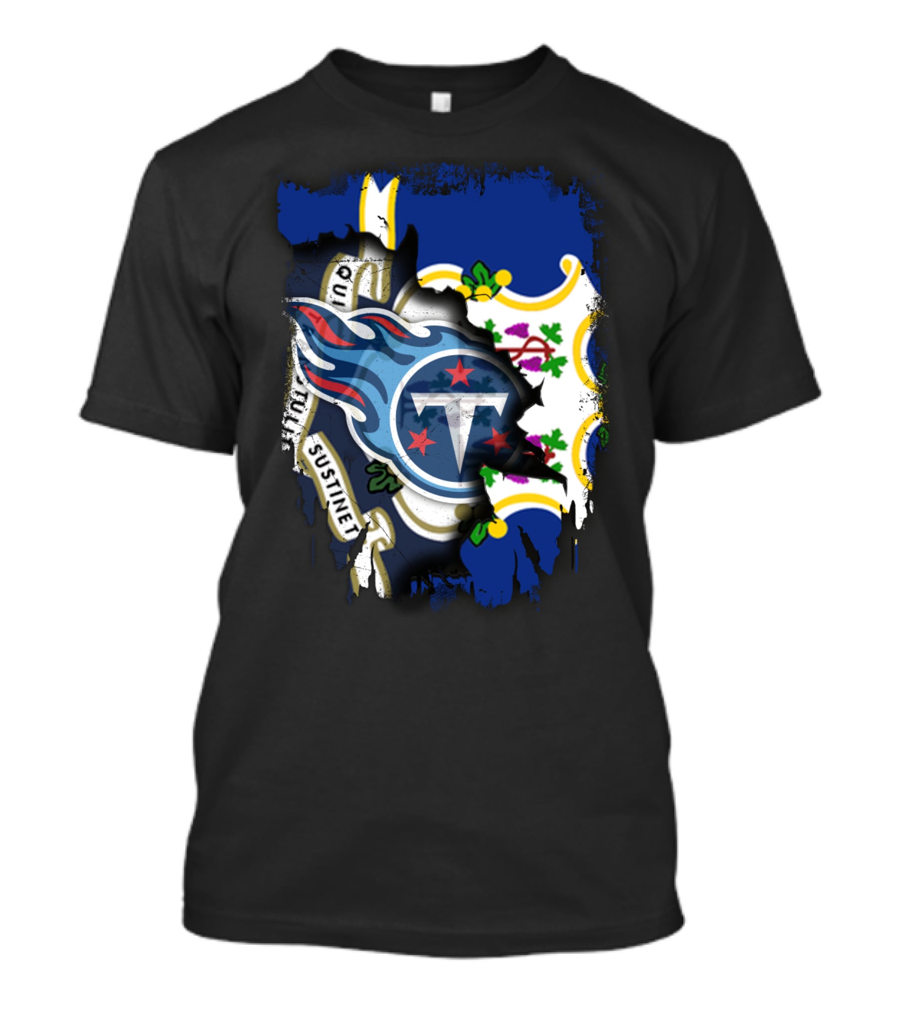 Connecticut Flag With Tennessee Titans Logo Fusion T-Shirt
