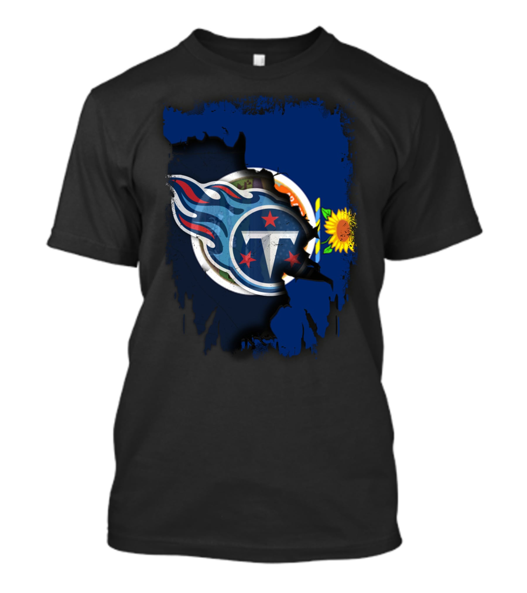 Titans Logo With Kansas Flag Sunflower Together T-Shirt