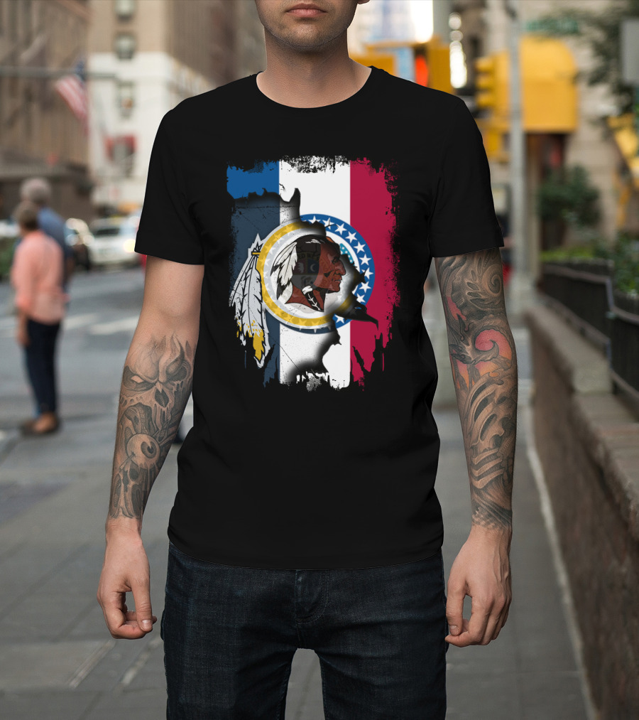 Missouri Flag With Washington Redskins Logo Fusion T-Shirt