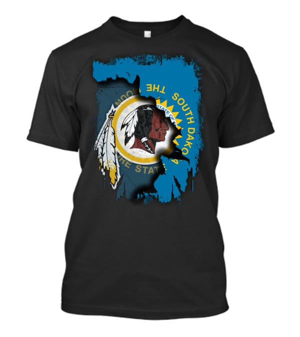 South Dakota State Flag Blended With Redskins T-Shirt