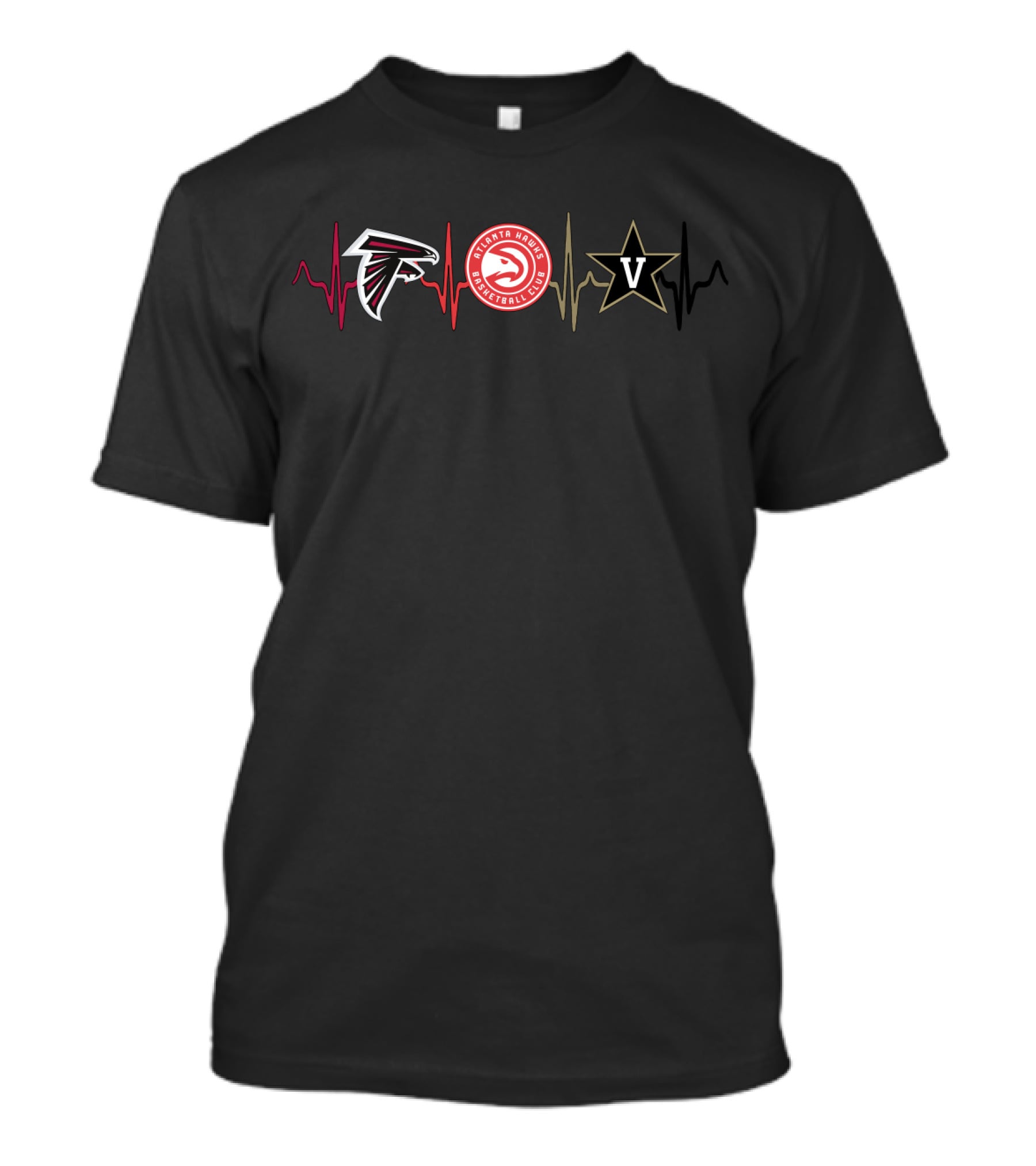 Love Falcons Atlanta Hawks Vanderbilt Commodores Heartbeat T-Shirt