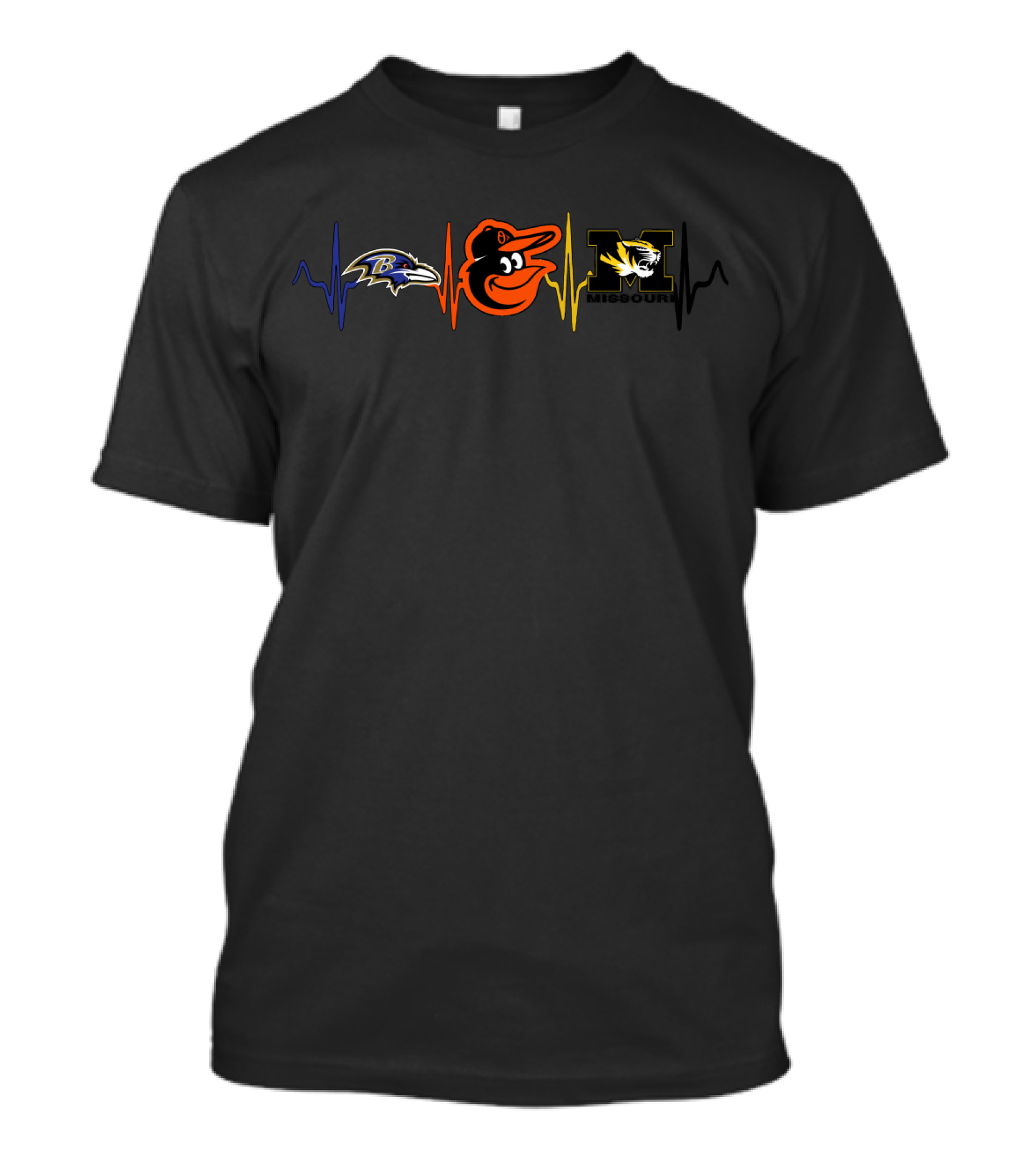 Baltimore Ravens Baltimore Orioles Missouri Tigers Heartbeat T-Shirt