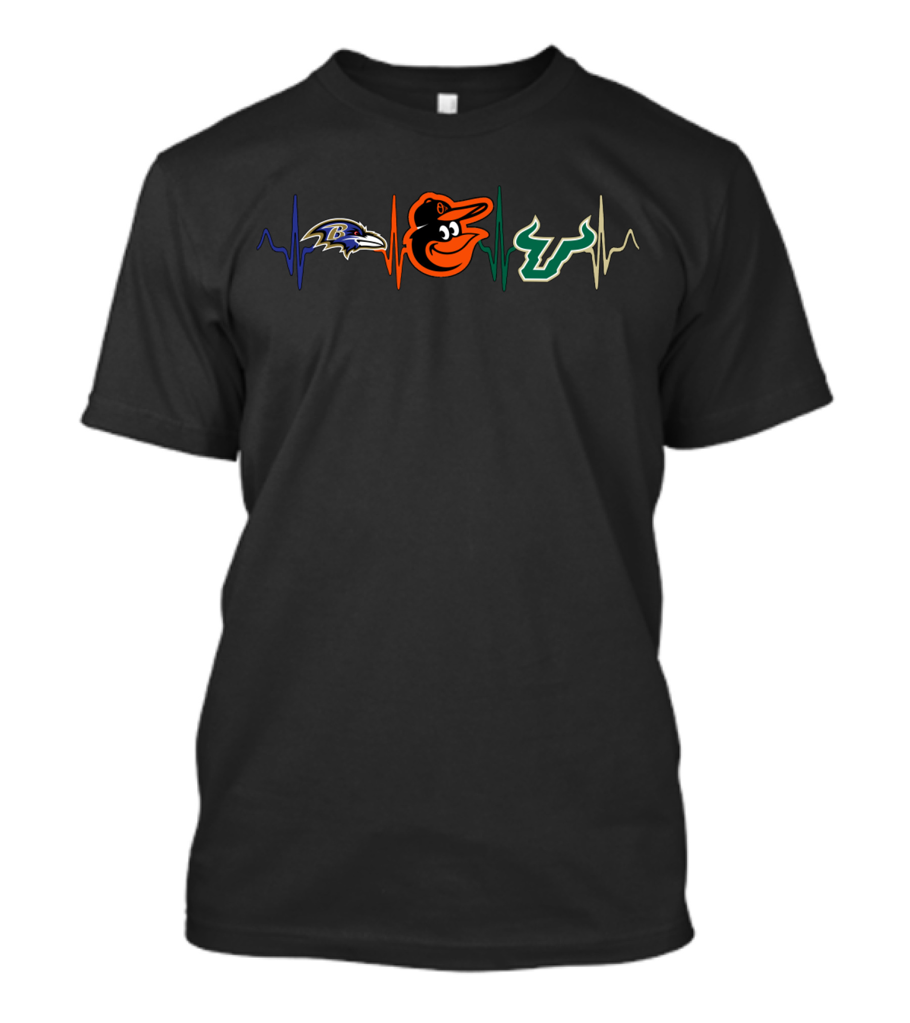 Baltimore Ravens Orioles Usf Bulls Heartbeat T-Shirt