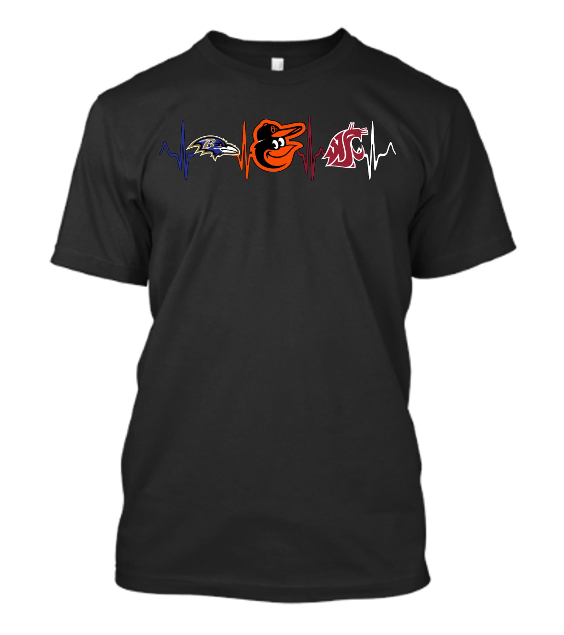 Baltimore Ravens Baltimore Orioles Washington State Cougars Heartbeat T-Shirt