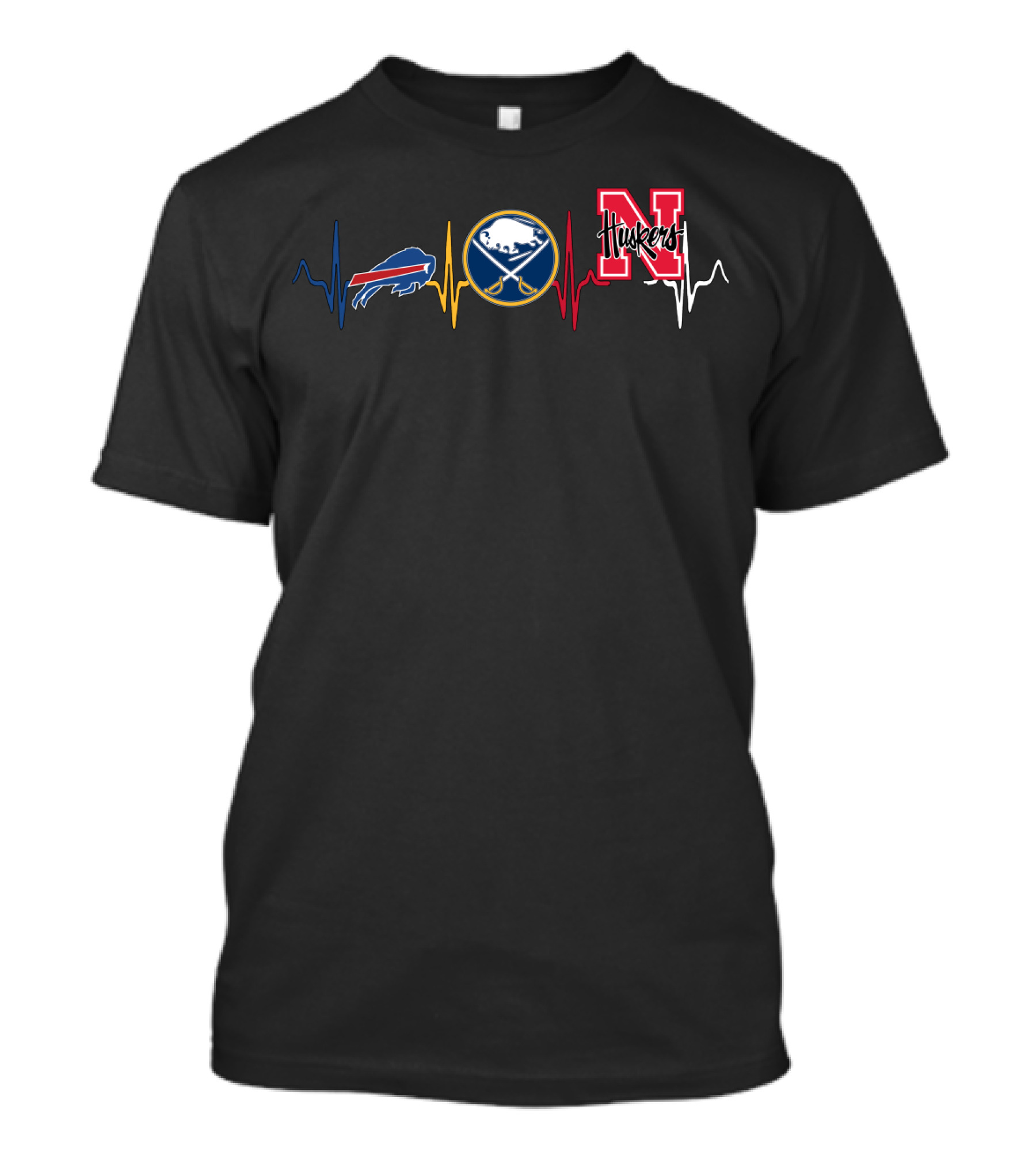 Buffalo Bills Sabres Huskers Heartbeat Line T-Shirt