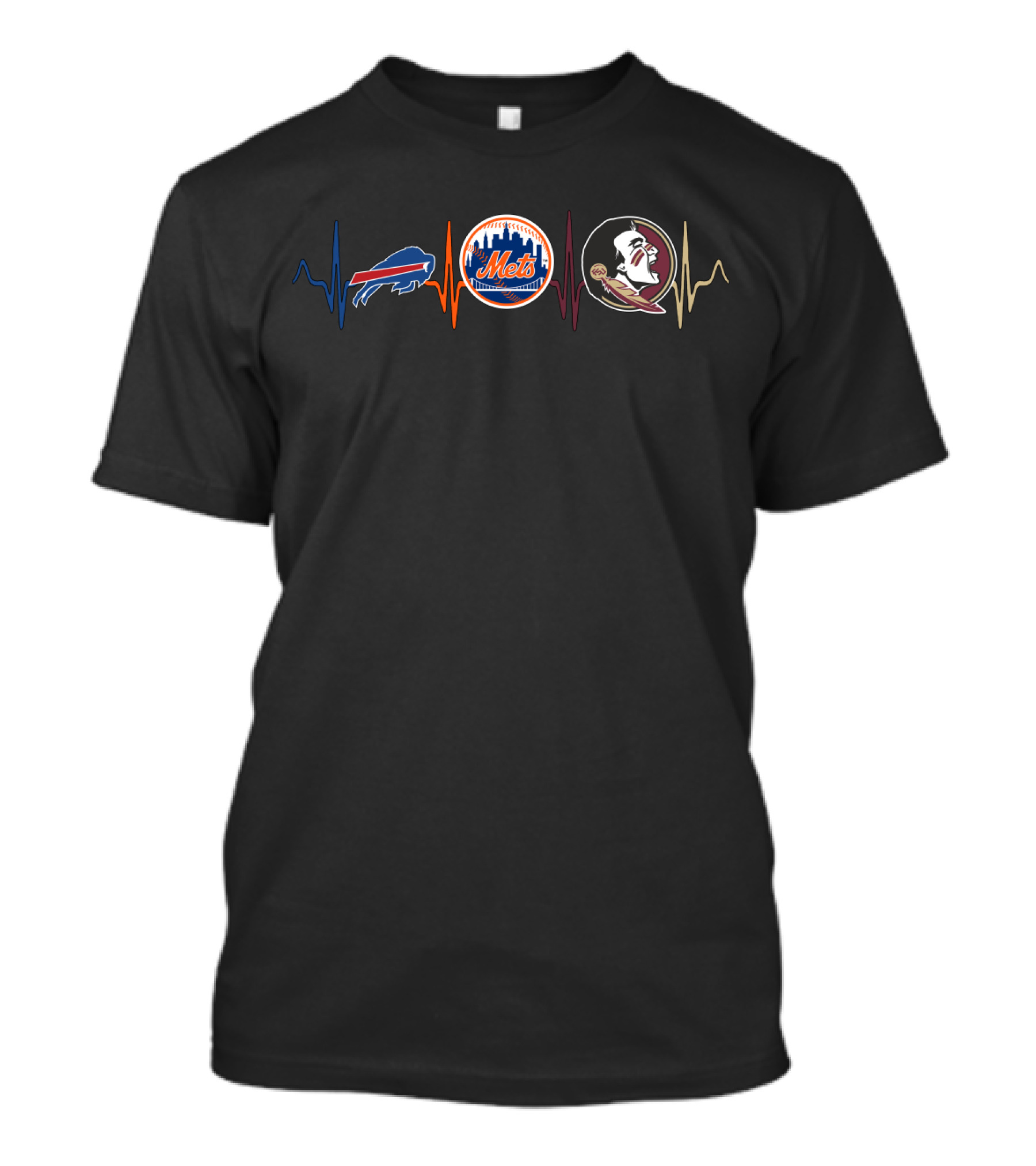 Buffalo Bills New York Mets Florida State Seminoles Heartbeat T-Shirt