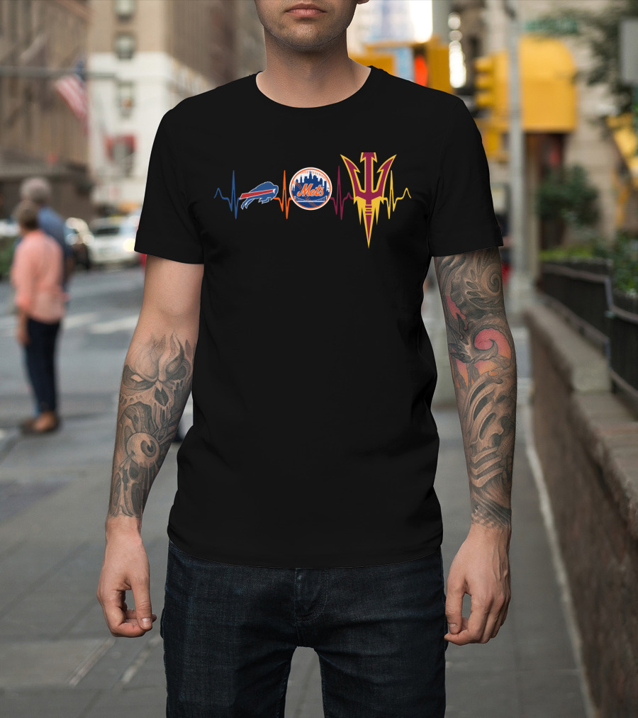 Buffalo Bills New York Mets Arizona State Sun Devils Heartbeat T-Shirt