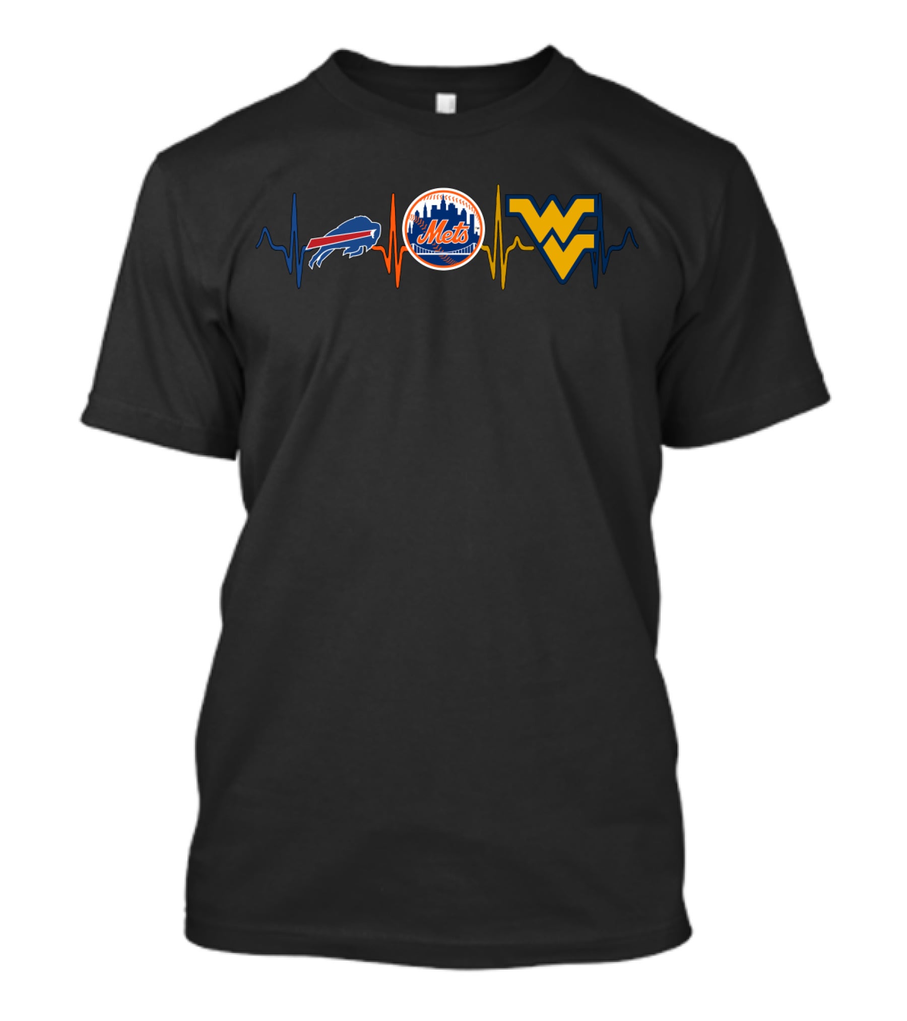 Buffalo Bills New York Mets West Virginia Mountaineers Heartbeat T-Shirt