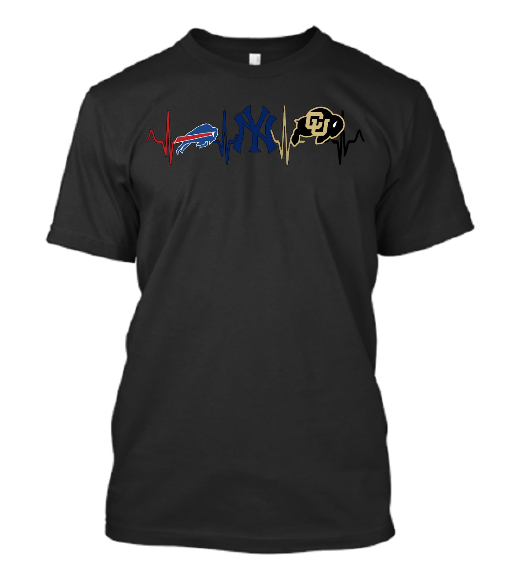 Buffalo Bills New York Yankees Colorado Buffaloes Heartbeat Fan Tribute T-Shirt