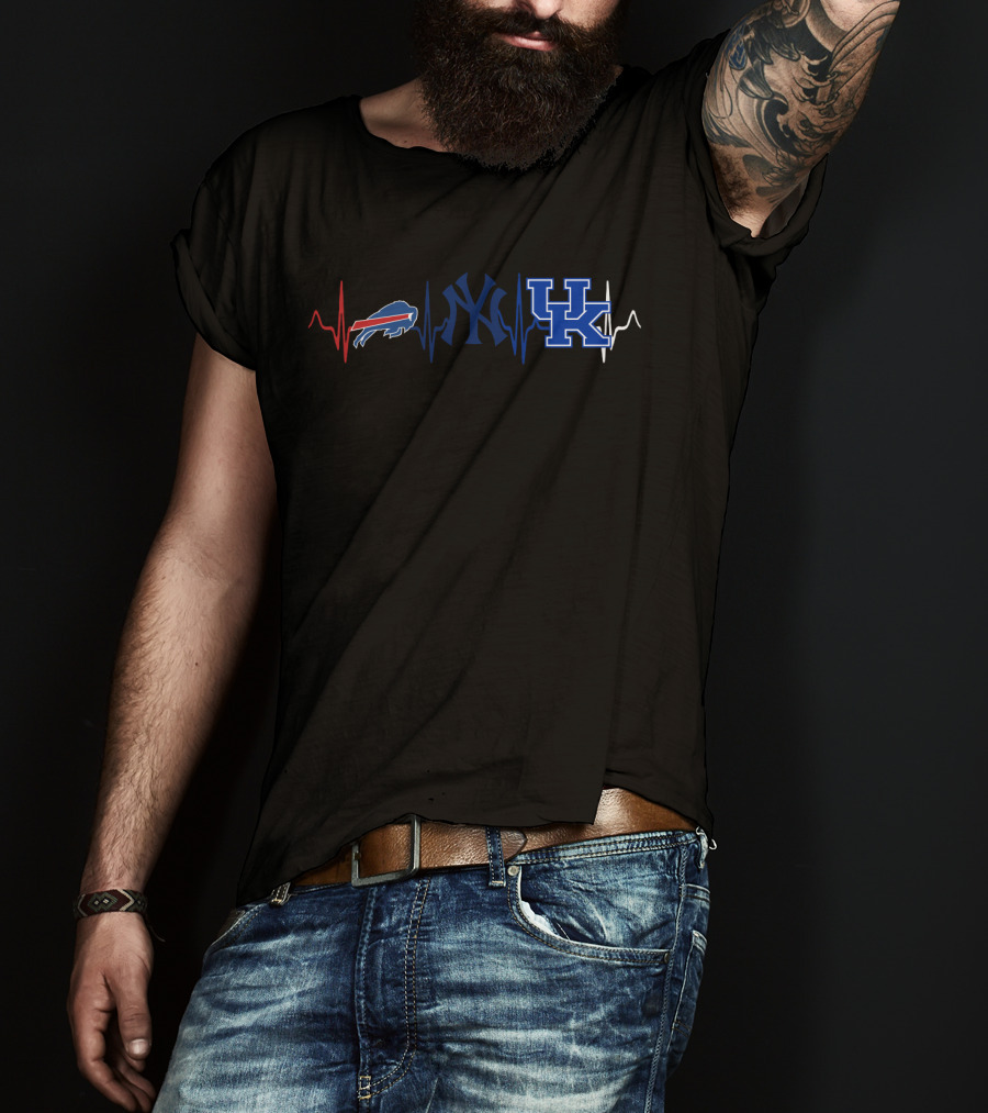 Buffalo Bills New York Yankees Kentucky Wildcats Heartbeat T-Shirt