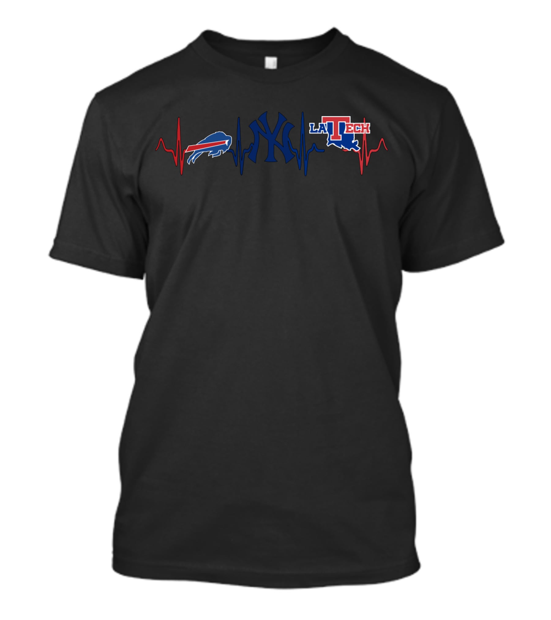 Buffalo Bills And New York Yankees With Louisiana Tech Heartbeat T-Shirt