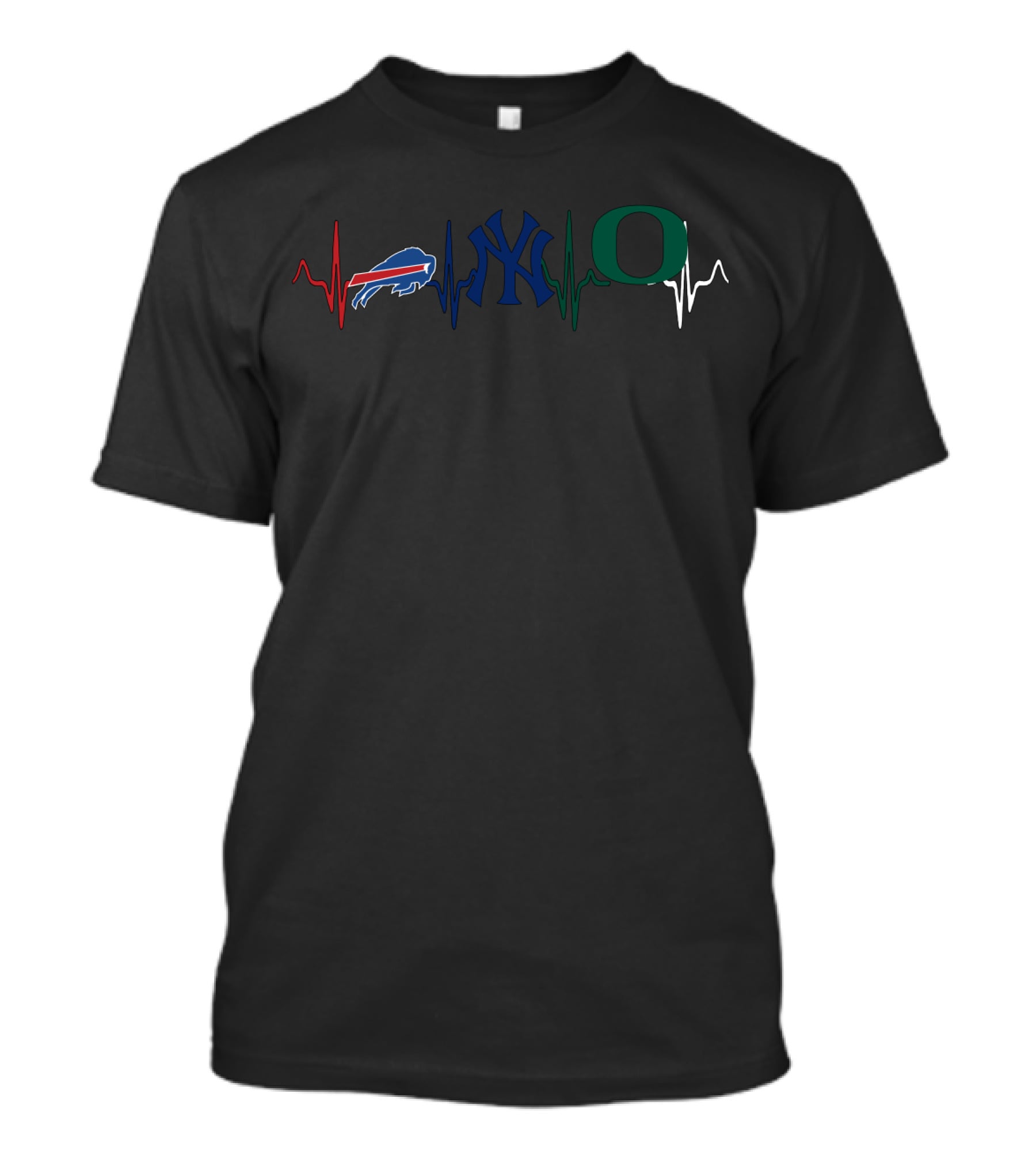 Buffalo Bills And New York Yankees With Oregon Ducks Heartbeat T-Shirt