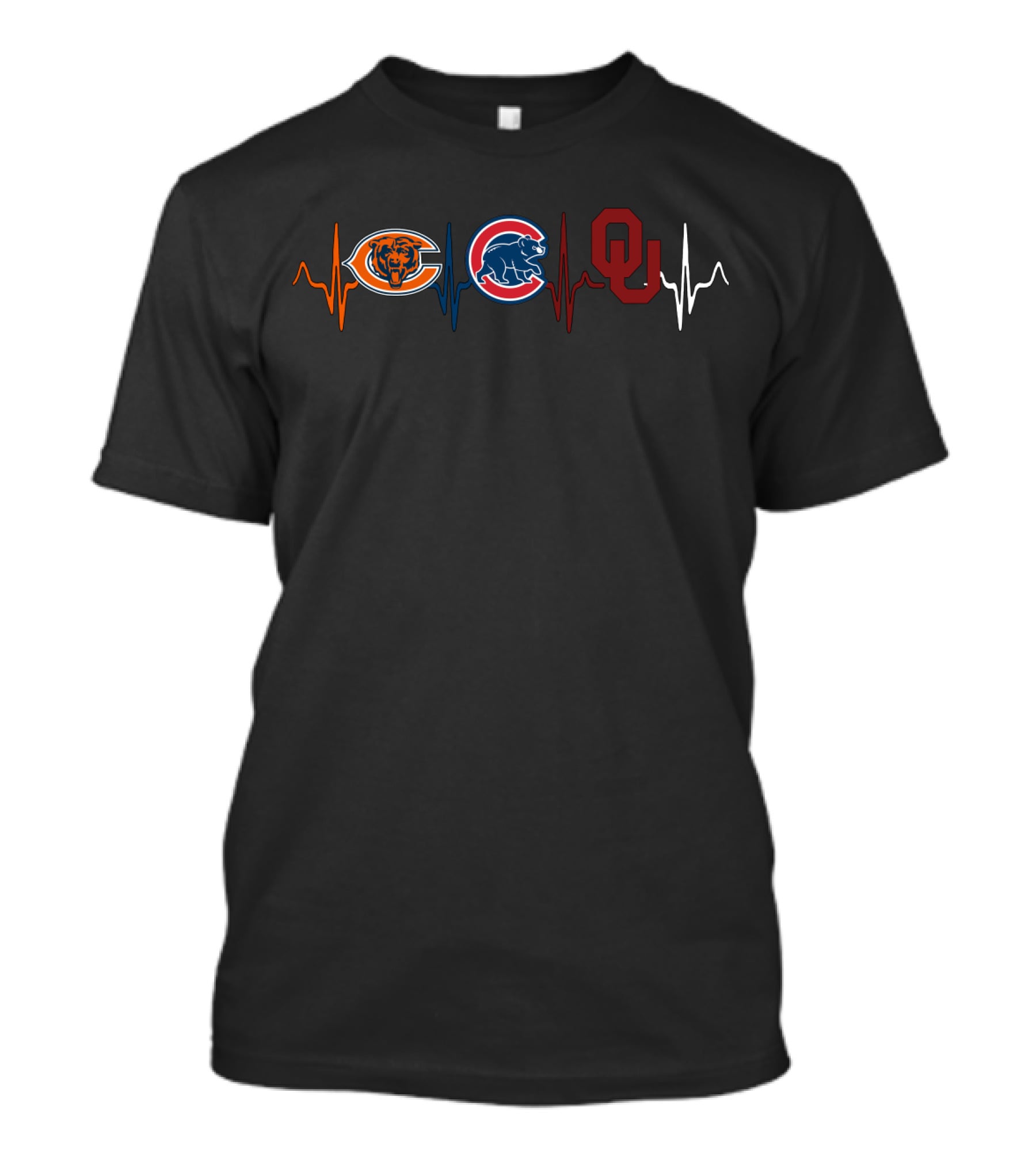 Chicago Bears Chicago Cubs Oklahoma Sooners Heartbeat T-Shirt