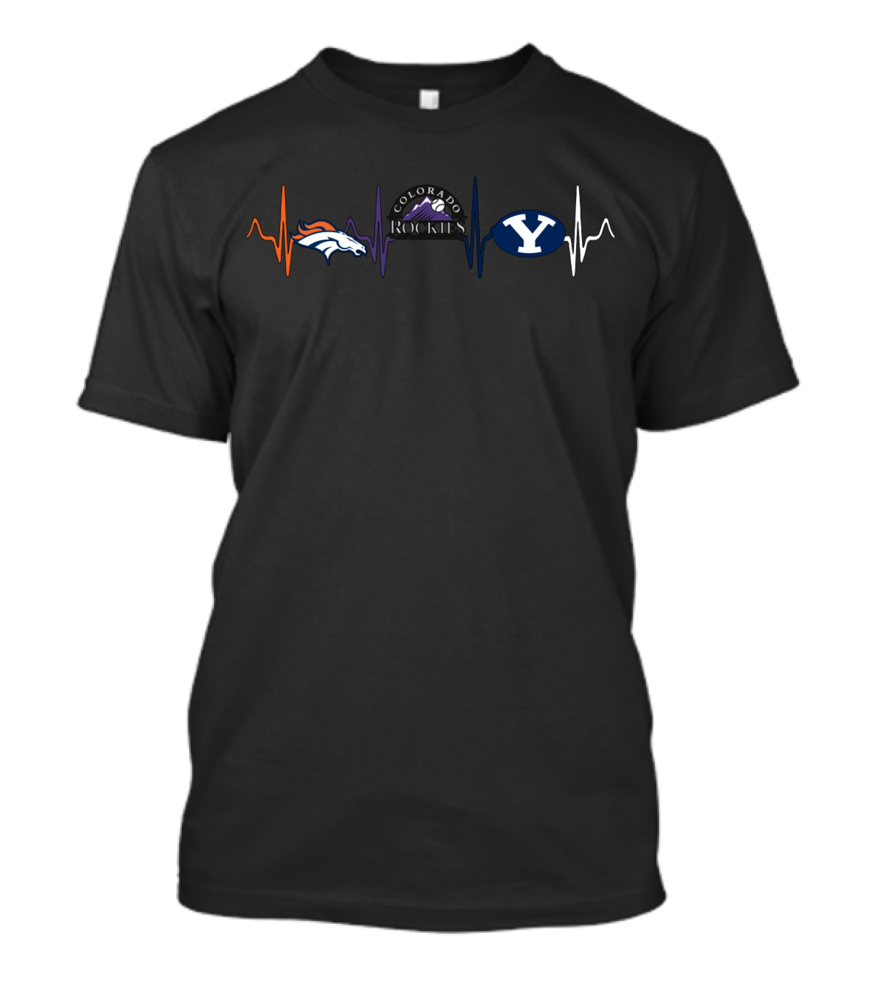 Love Broncos Colorado Rockies Byu Football Heartbeat T-Shirt