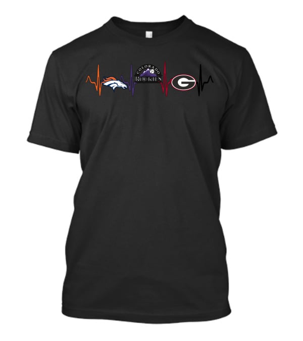 Denver Broncos Colorado Rockies Georgia Bulldogs Heartbeat T-Shirt