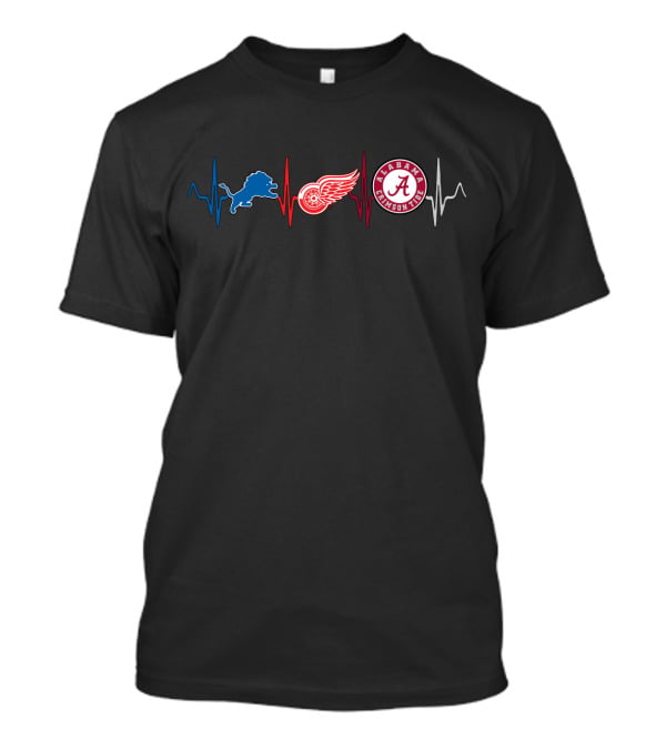 Detroit Lions Detroit Red Wings Alabama Crimson Tide Heartbeat T-Shirt