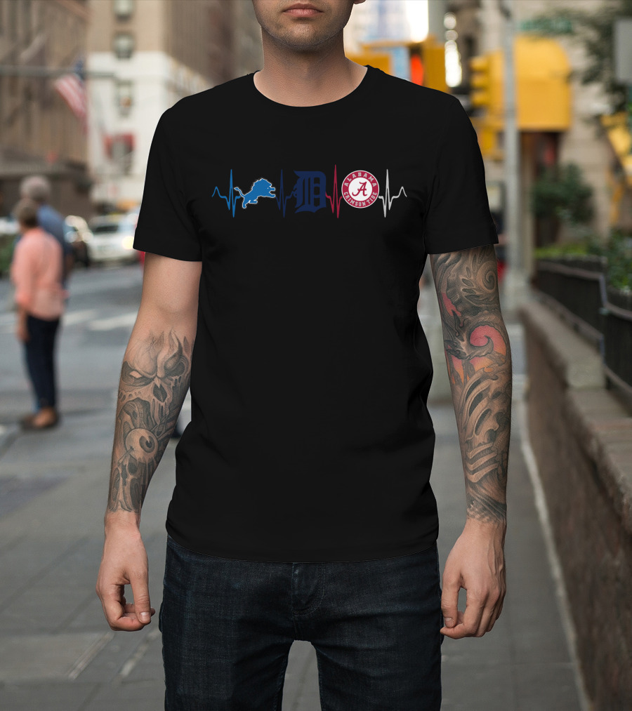 Detroit Lions And Tigers Alabama Crimson Tide Heartbeat T-Shirt