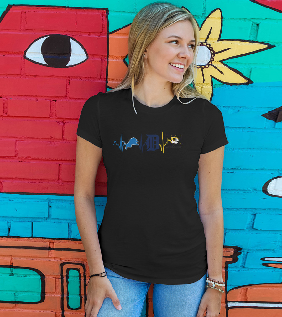 Detroit Lions Tigers Missouri Mizzou Heartbeat T-Shirt
