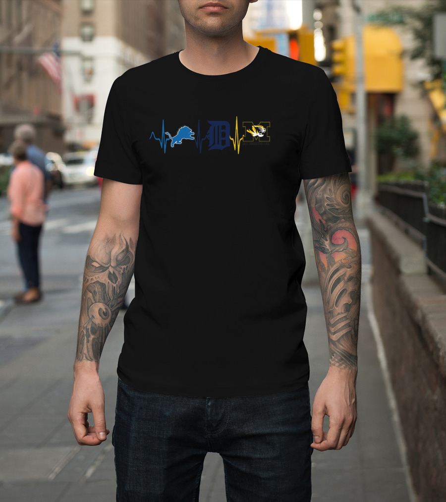 Detroit Lions Tigers Missouri Mizzou Heartbeat T-Shirt