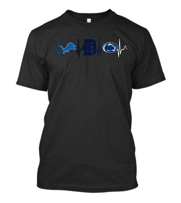 Detroit Lions Tigers Penn State Nittany Lions Heartbeat T-Shirt