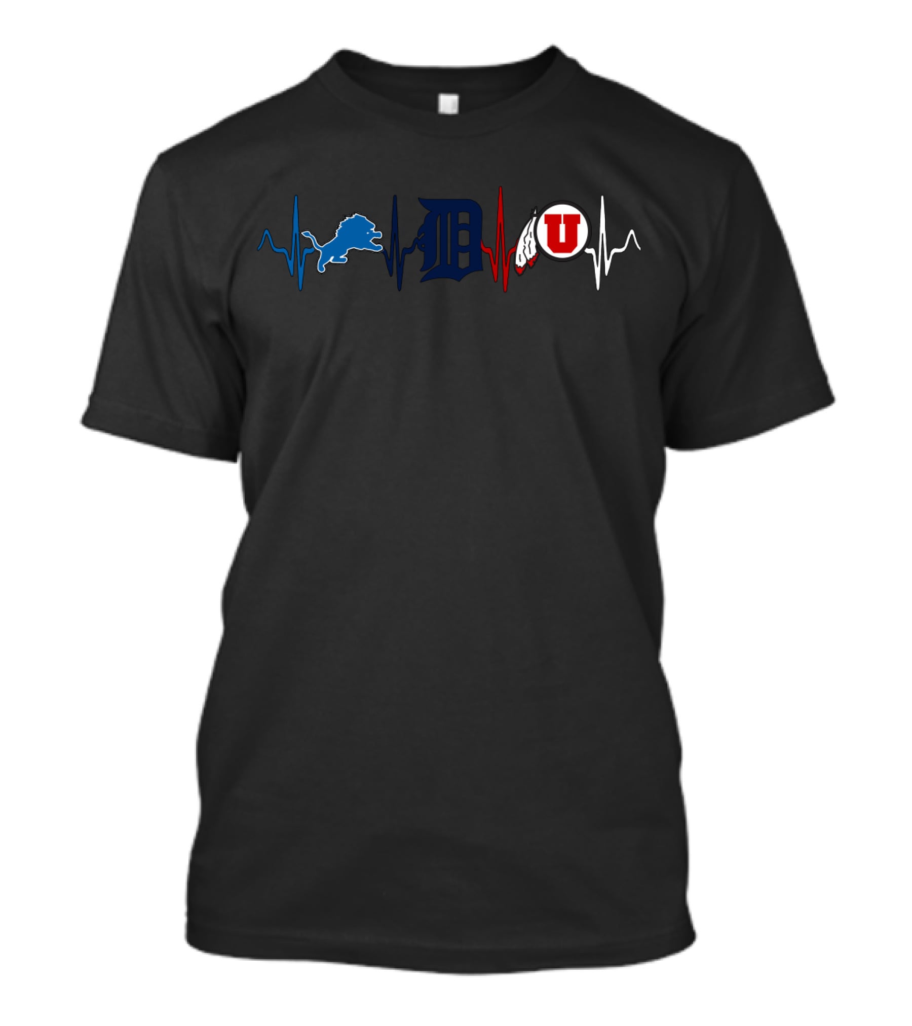 Detroit Lions Detroit Tigers Utah Utes Heartbeat Love T-Shirt