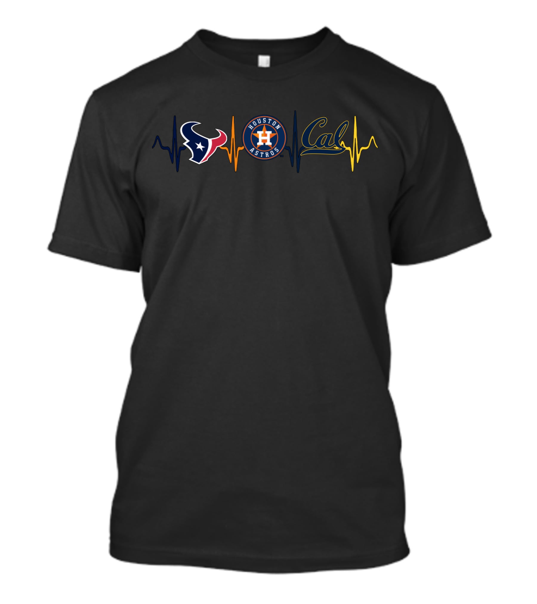 Houston Texans Astros Cal Golden Bears Ekg Heartbeat Fan Love T-Shirt