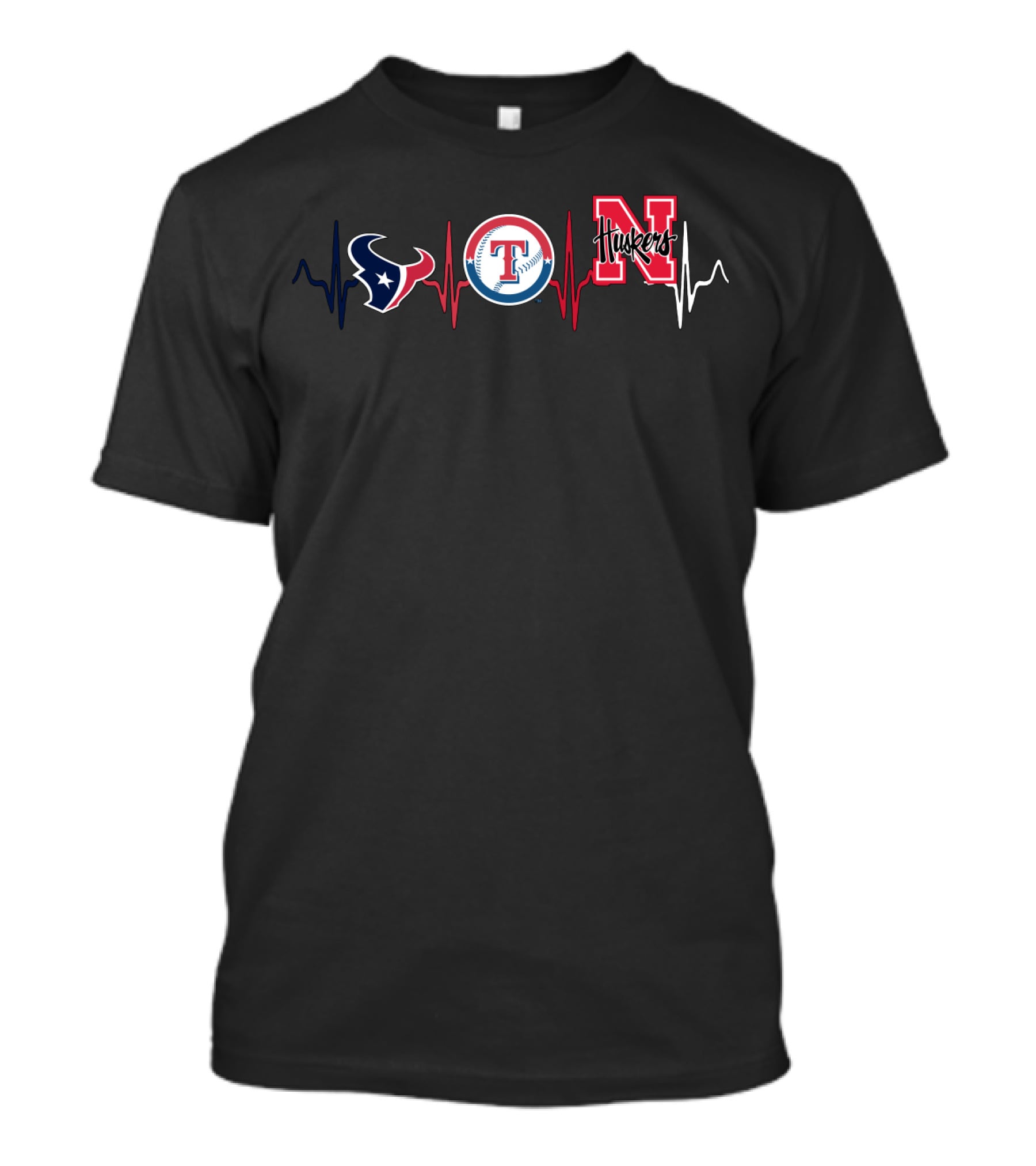 Love Texans Rangers Nebraska Cornhuskers Heartbeat T-Shirt