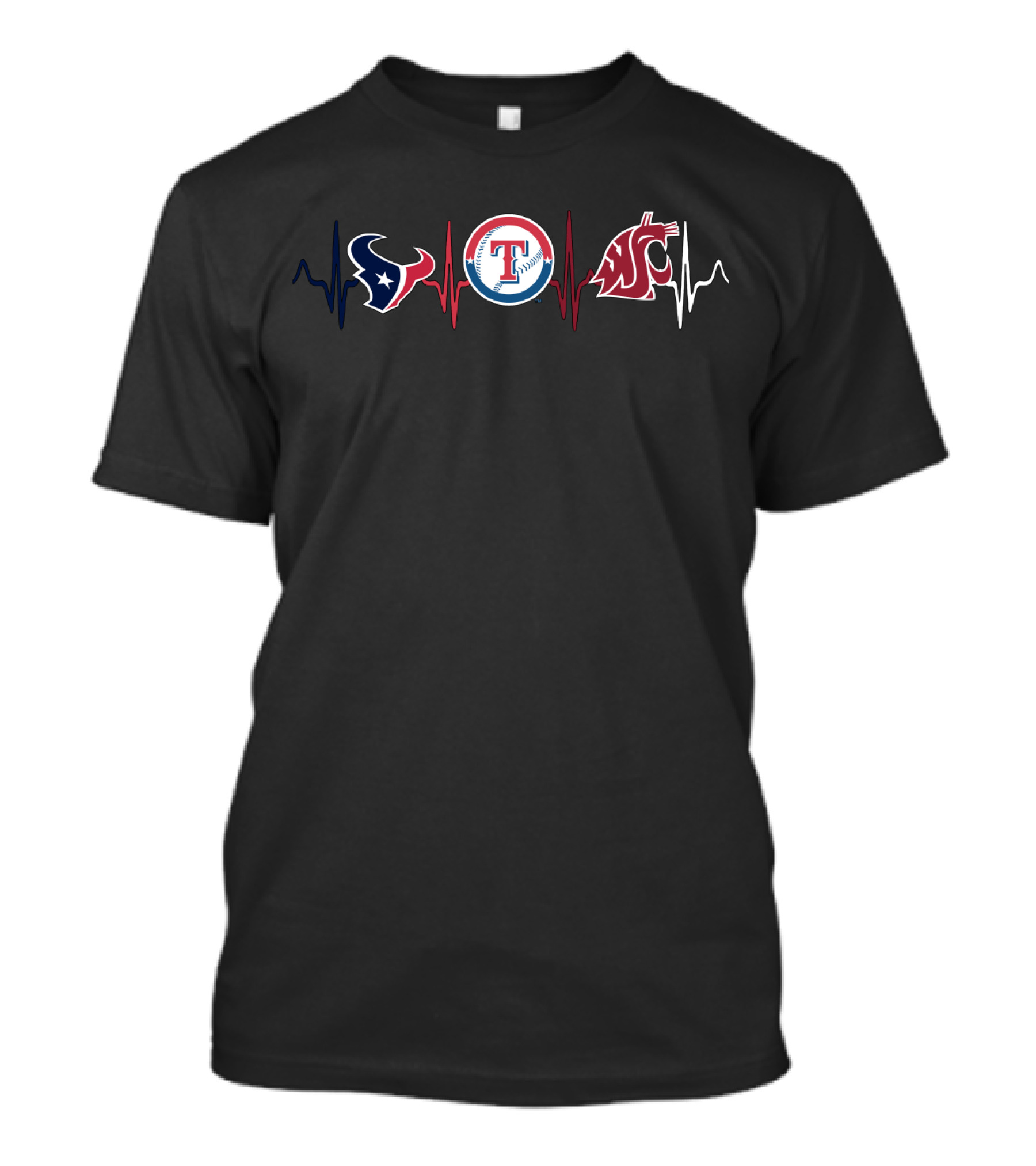 Houston Texans Texas Rangers Washington State Cougars Heartbeat T-Shirt